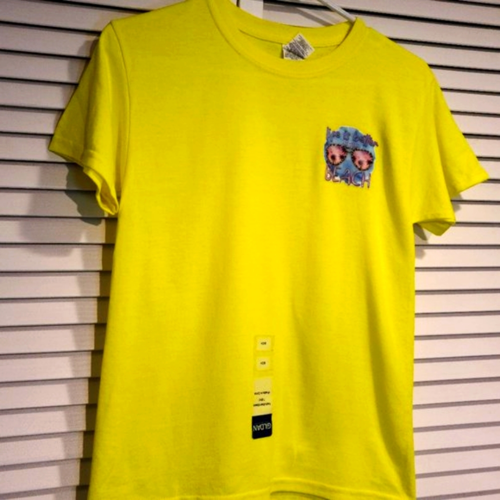 Life is Better at the Beach - Youth Small Yellow T-Shirt Shirt Short Sleeve